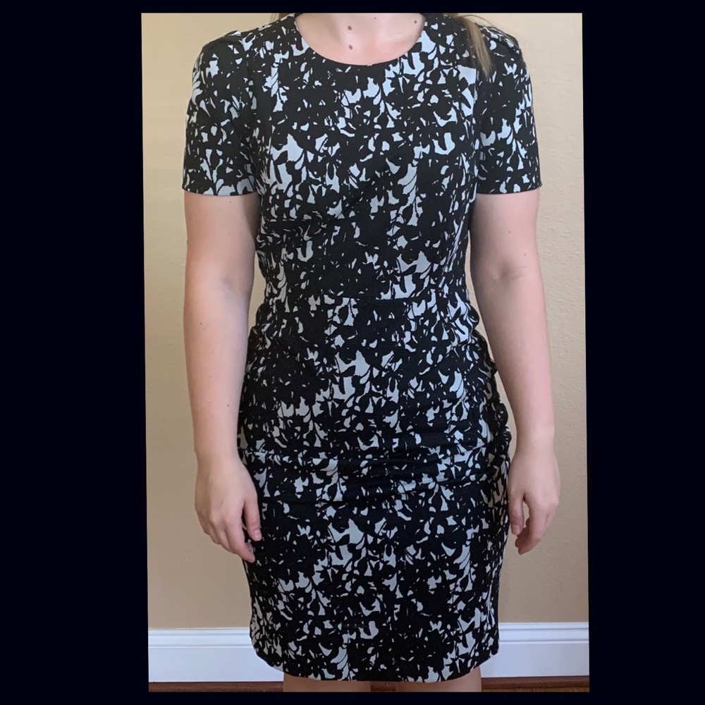 Calvin Klein Black & White Patterned Sheath Dress